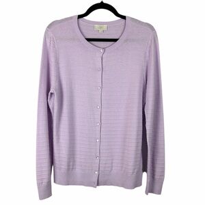 LOFT Outlet Lavender Button Front Cardigan 100% Cotton Size Large Classic Preppy